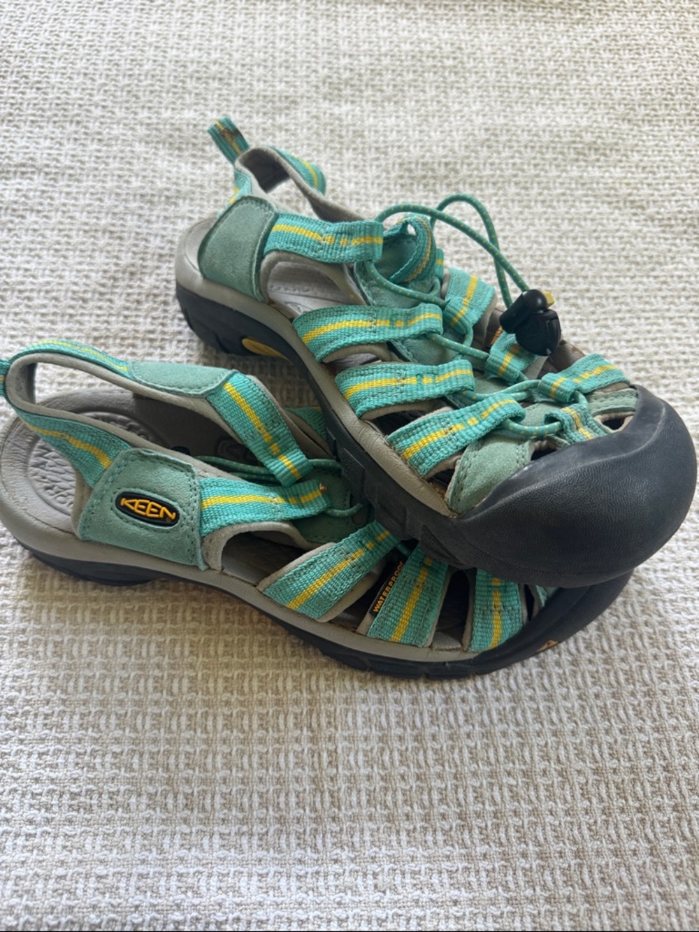 Teal and Yellow Women's Size 7.5 Keen Hiking Sandals - Picture 3 of 3